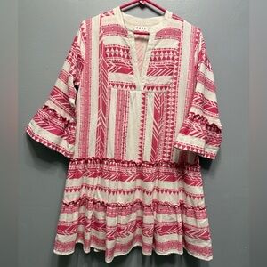 Never worn THML Pink and White embroidered Tunic Dress